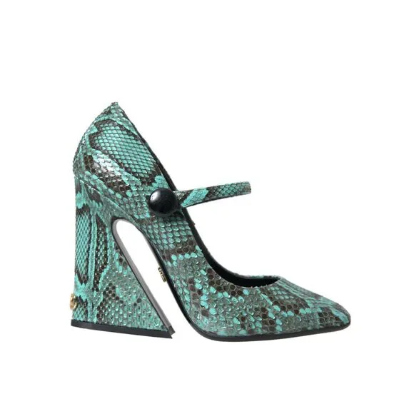 Dolce & Gabbana Aqua Python Leather Mary Jane Pumps Shoes - Picture 1 of 9